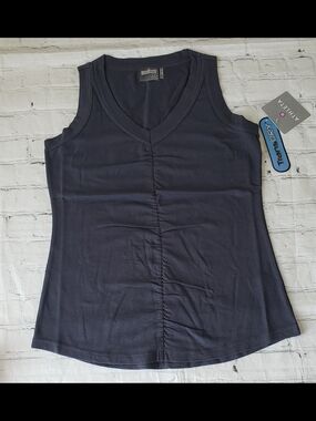 Athleta Women's Dark Gray V-Neck Ruched Front Tank Size S
